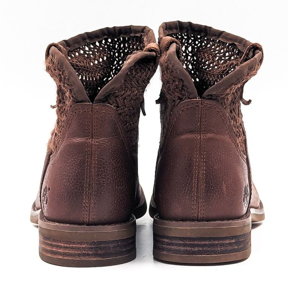 Timberland Women Savin Hill lasercut Weave Brown Leather Slip-on Boots size 7.5 - Picture 5 of 12